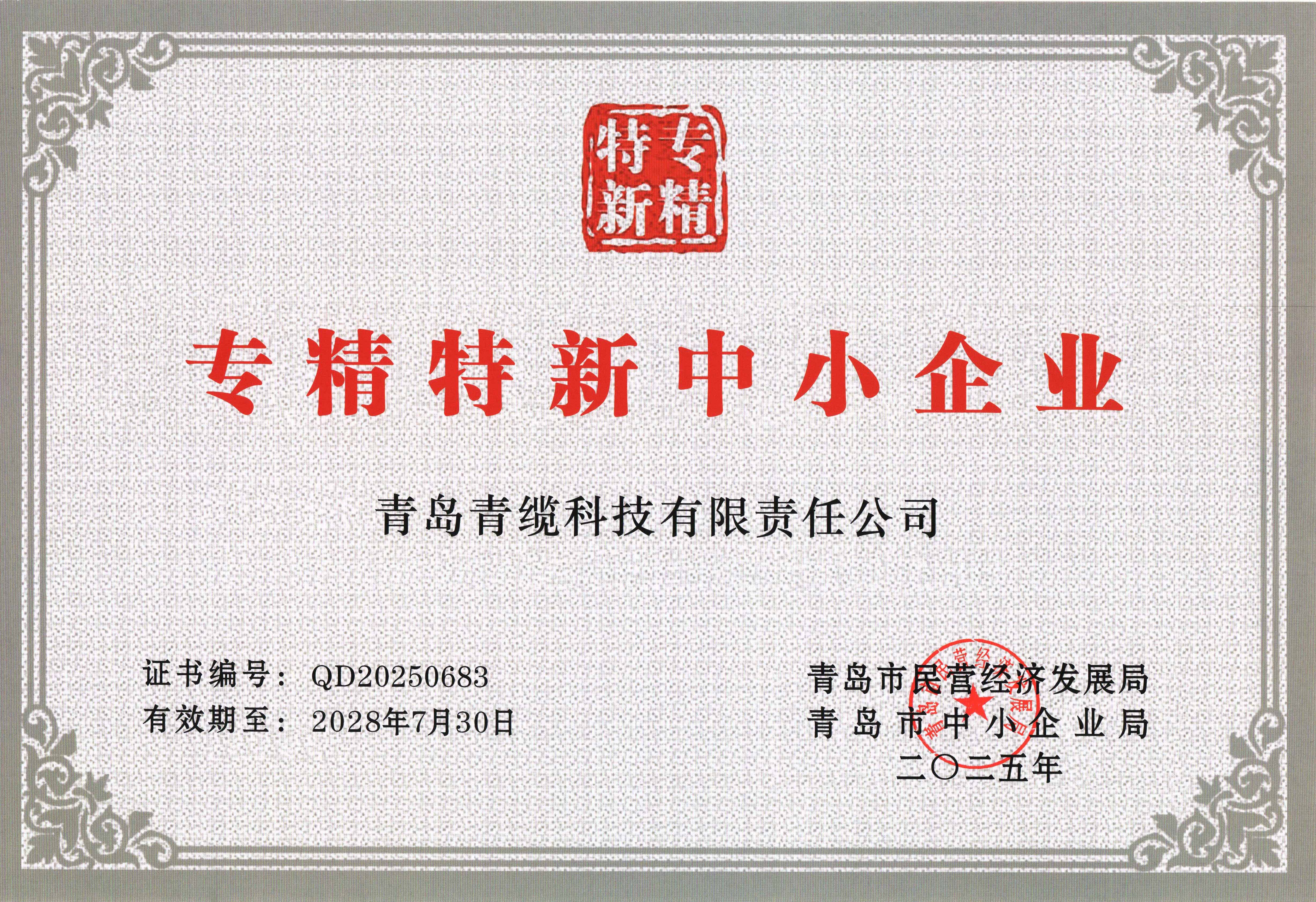 青纜獲評&ldquo;創新型中小企業&rdquo;并順利通過&ldquo;專精特新中小企業&rdquo;復評