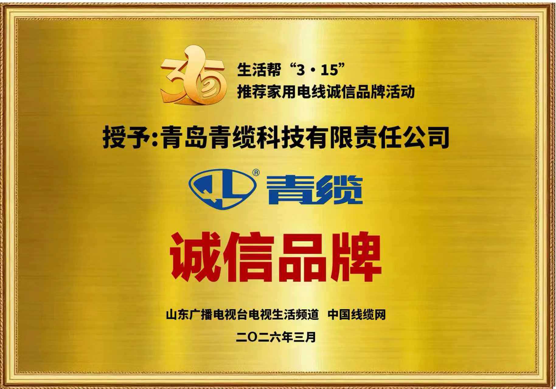 春潮涌動誠信行，匠心傳承鑄品牌&mdash;&mdash;青纜榮膺&ldquo;3&bull;15家用電線